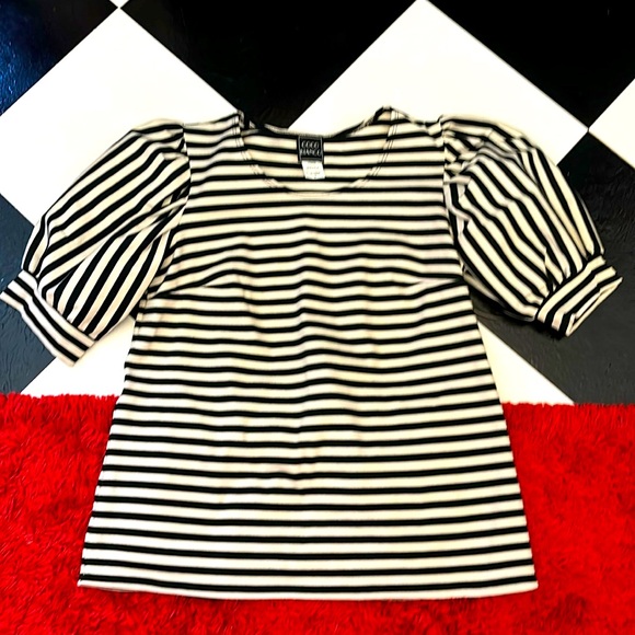 Coco Bianco M striped puffed sleeve blouse NWOT - Picture 1 of 3